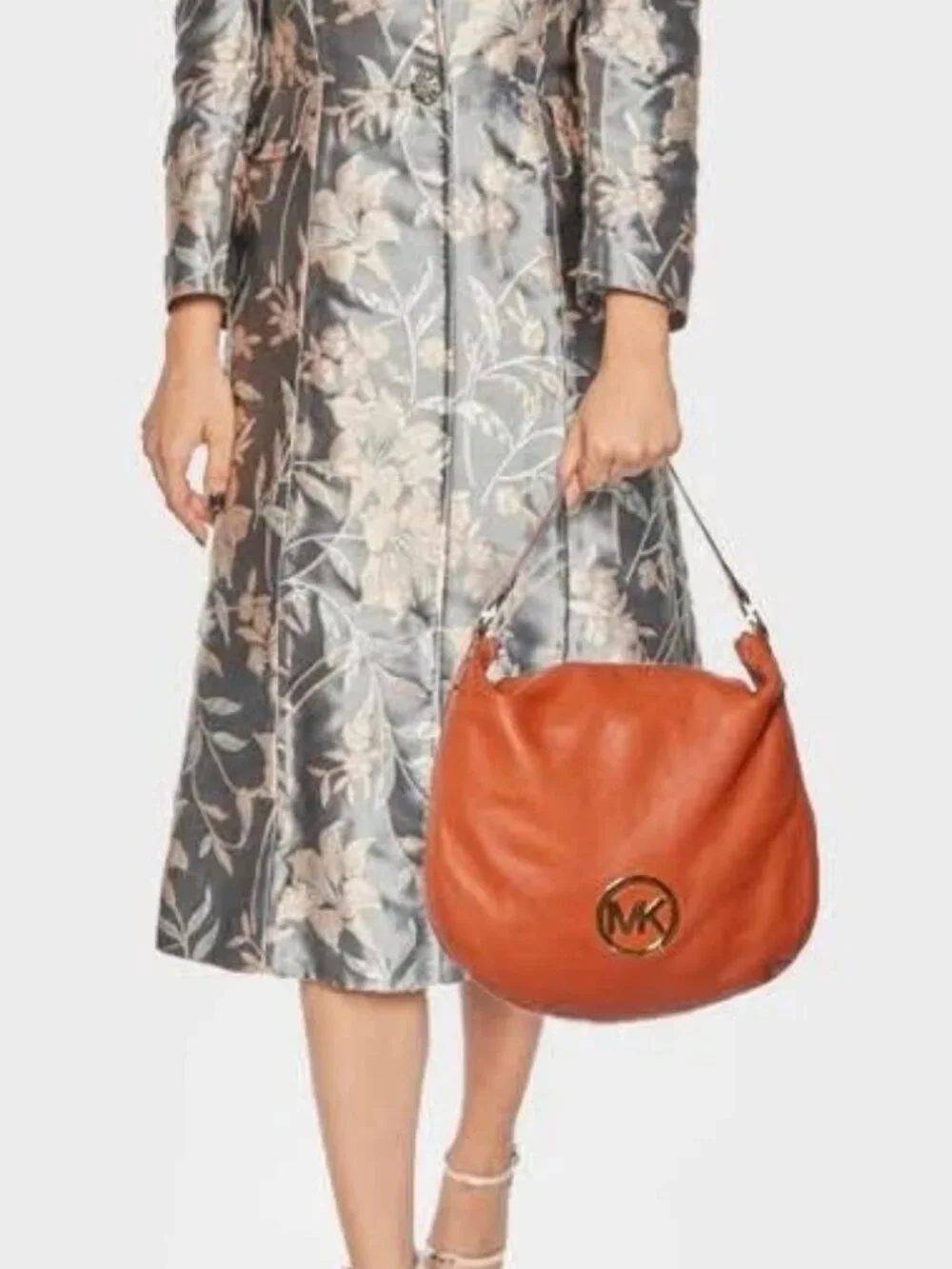 Michael Kors Orange Pebbled Leather Convertible Hobo Bag